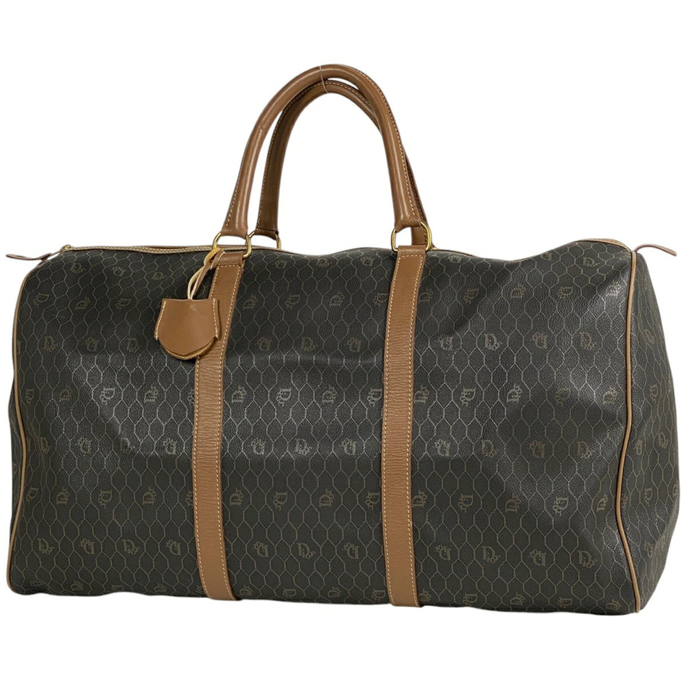 Christian Dior Honeycomb Boston Bag Handbag Canvas Brown